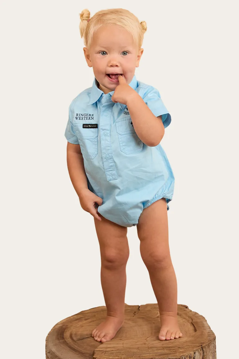 Ringers Babies Short Sleeve Work Shirt Romper - Sky Blue