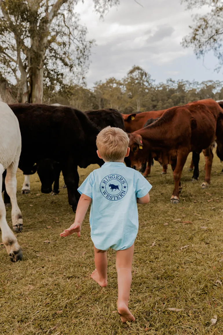 Ringers Babies Short Sleeve Work Shirt Romper - Sky Blue