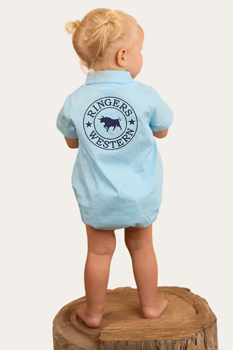 Ringers Babies Short Sleeve Work Shirt Romper - Sky Blue