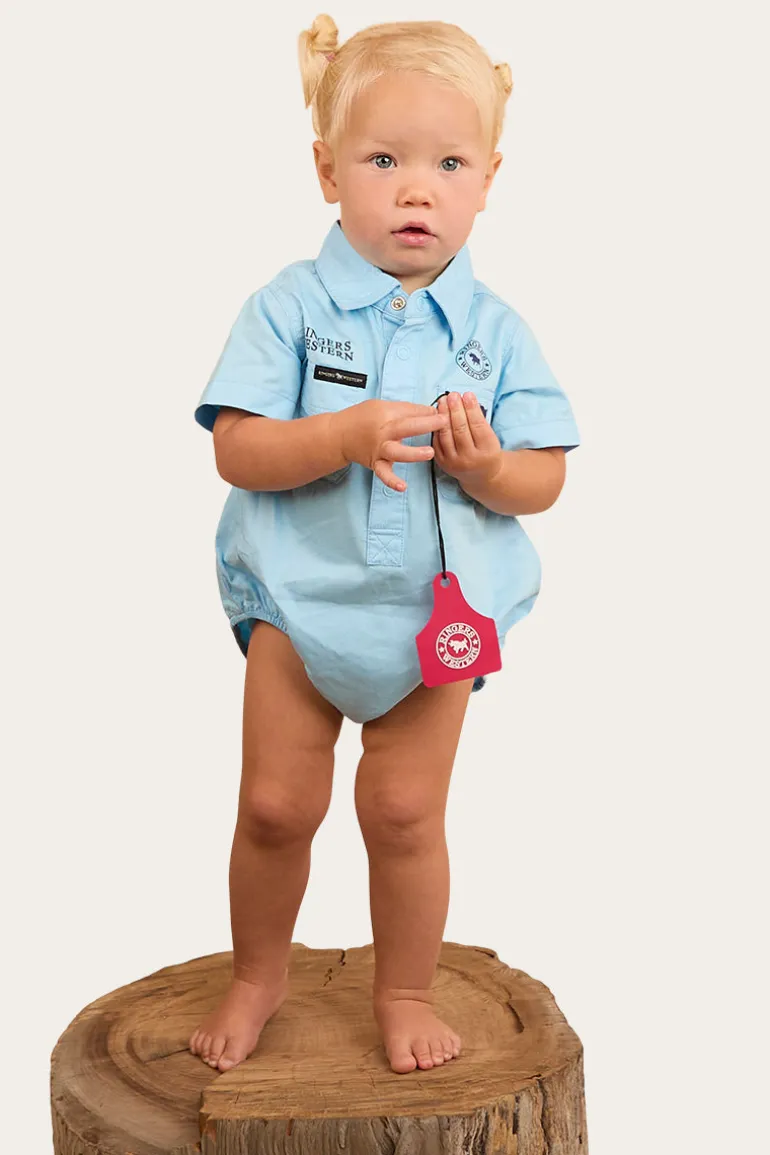 Ringers Babies Short Sleeve Work Shirt Romper - Sky Blue