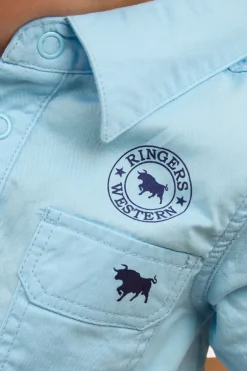 Ringers Babies Short Sleeve Work Shirt Romper - Sky Blue