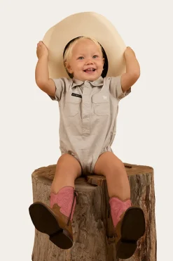 Ringers Babies Short Sleeve Work Shirt Romper - Beige