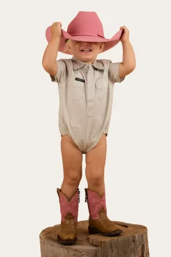 Ringers Babies Short Sleeve Work Shirt Romper - Beige