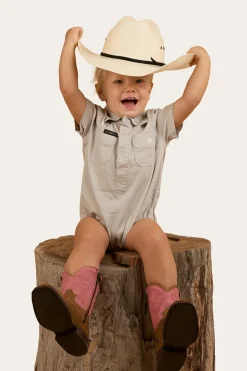 Ringers Babies Short Sleeve Work Shirt Romper - Beige