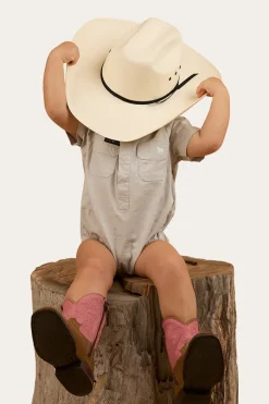 Ringers Babies Short Sleeve Work Shirt Romper - Beige
