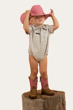 Ringers Babies Short Sleeve Work Shirt Romper - Beige