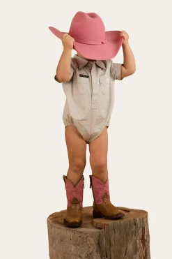 Ringers Babies Short Sleeve Work Shirt Romper - Beige