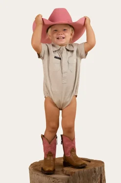 Ringers Babies Short Sleeve Work Shirt Romper - Beige