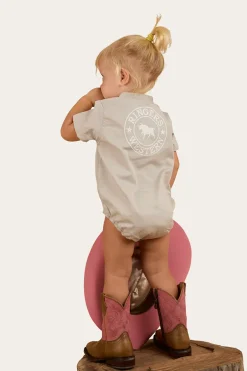 Ringers Babies Short Sleeve Work Shirt Romper - Beige