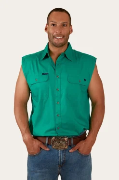Rob Roy Mens Sleeveless Full Button Work Shirt - Green