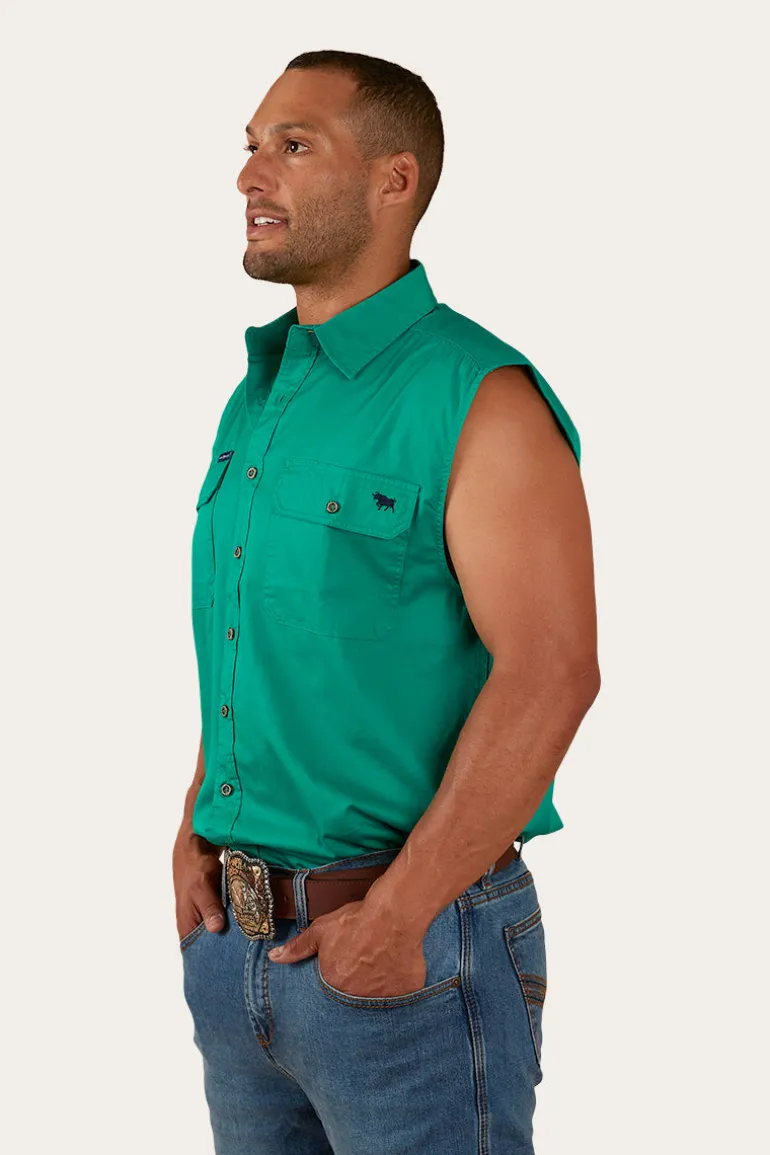 Rob Roy Mens Sleeveless Full Button Work Shirt - Green