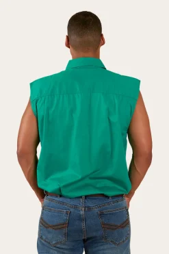 Rob Roy Mens Sleeveless Full Button Work Shirt - Green