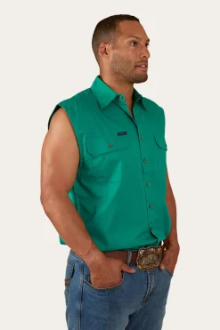 Rob Roy Mens Sleeveless Full Button Work Shirt - Green