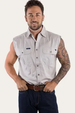 Rob Roy Mens Sleeveless Full Button Work Shirt - Beige