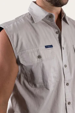 Rob Roy Mens Sleeveless Full Button Work Shirt - Beige