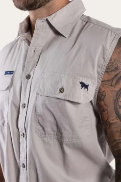 Rob Roy Mens Sleeveless Full Button Work Shirt - Beige