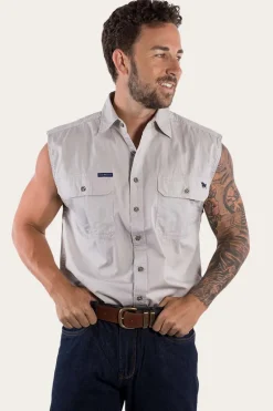 Rob Roy Mens Sleeveless Full Button Work Shirt - Beige