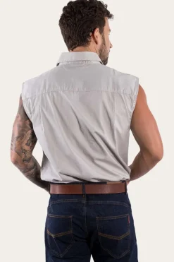 Rob Roy Mens Sleeveless Full Button Work Shirt - Beige