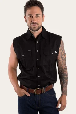 Rob Roy Mens Sleeveless Full Button Work Shirt - Black
