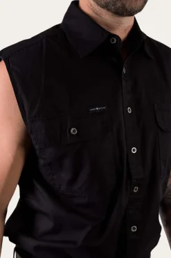 Rob Roy Mens Sleeveless Full Button Work Shirt - Black