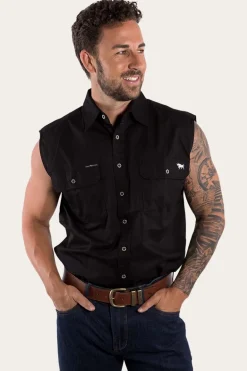 Rob Roy Mens Sleeveless Full Button Work Shirt - Black