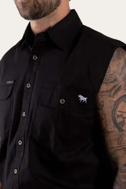 Rob Roy Mens Sleeveless Full Button Work Shirt - Black