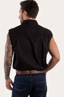 Rob Roy Mens Sleeveless Full Button Work Shirt - Black