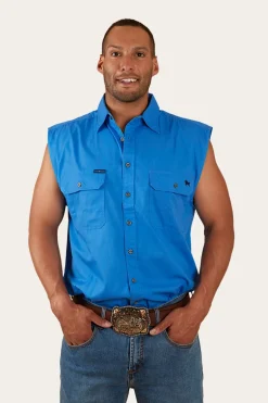 Rob Roy Mens Sleeveless Full Button Work Shirt - Blue