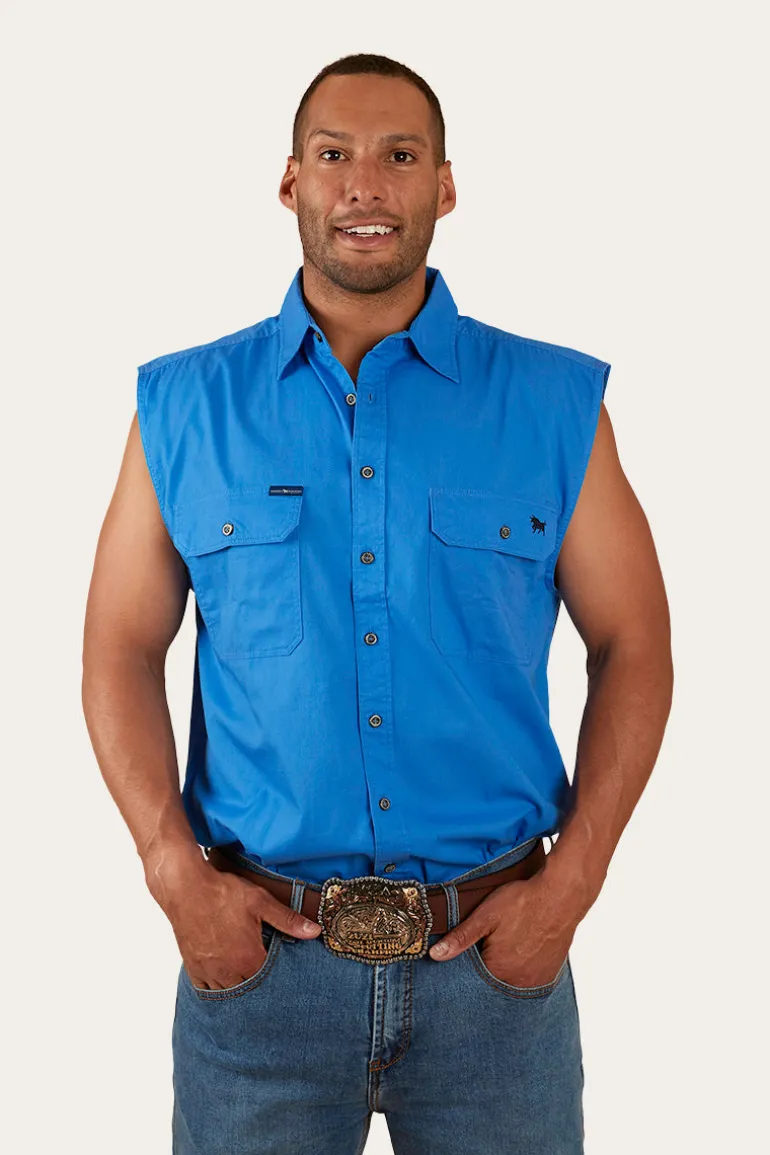 Rob Roy Mens Sleeveless Full Button Work Shirt - Blue