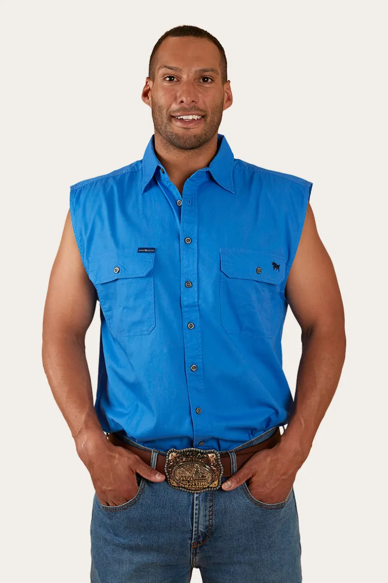 Rob Roy Mens Sleeveless Full Button Work Shirt - Blue