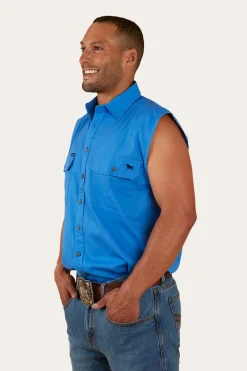 Rob Roy Mens Sleeveless Full Button Work Shirt - Blue