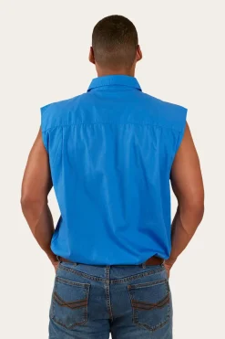 Rob Roy Mens Sleeveless Full Button Work Shirt - Blue