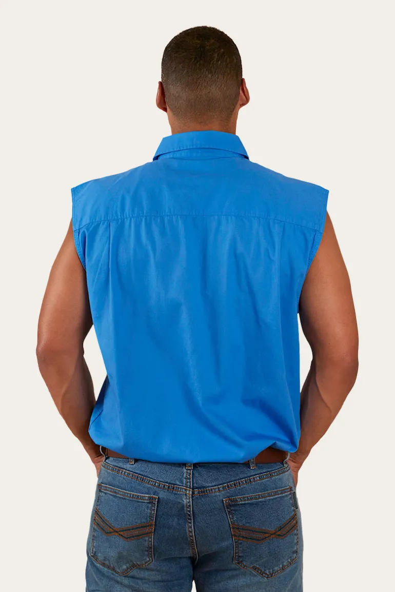 Rob Roy Mens Sleeveless Full Button Work Shirt - Blue