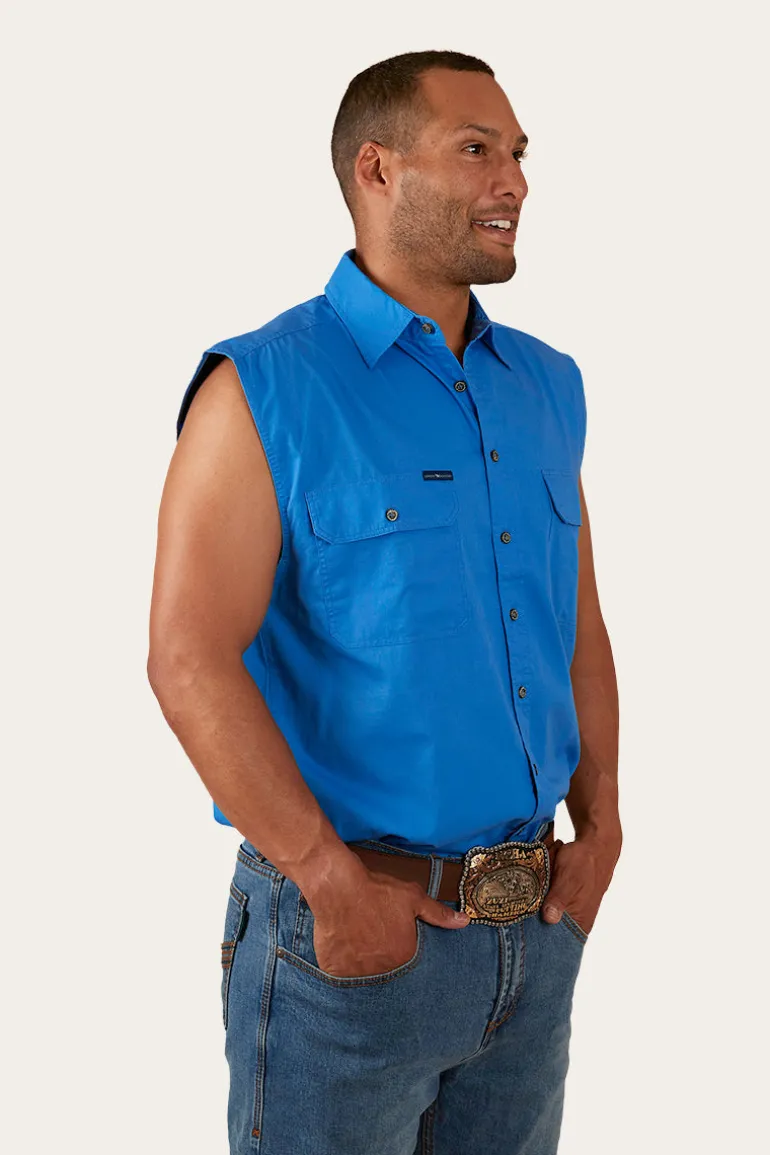 Rob Roy Mens Sleeveless Full Button Work Shirt - Blue