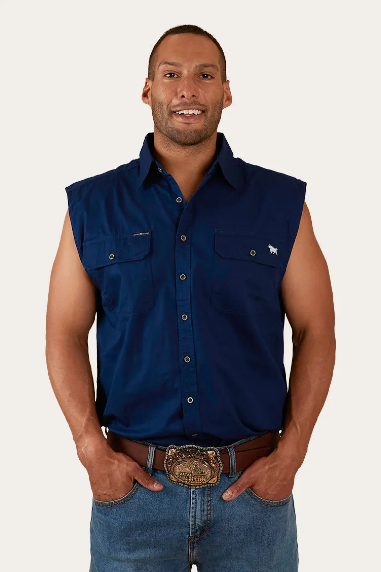 Rob Roy Mens Sleeveless Full Button Work Shirt - Navy