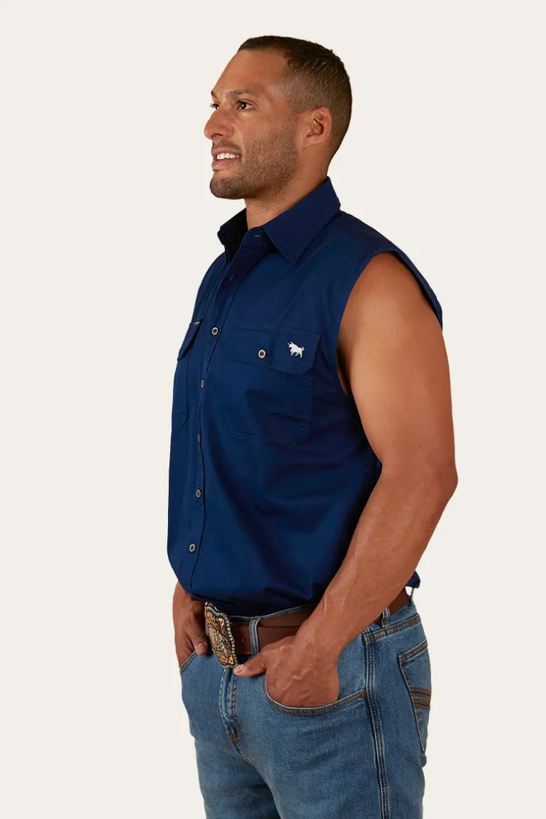 Rob Roy Mens Sleeveless Full Button Work Shirt - Navy