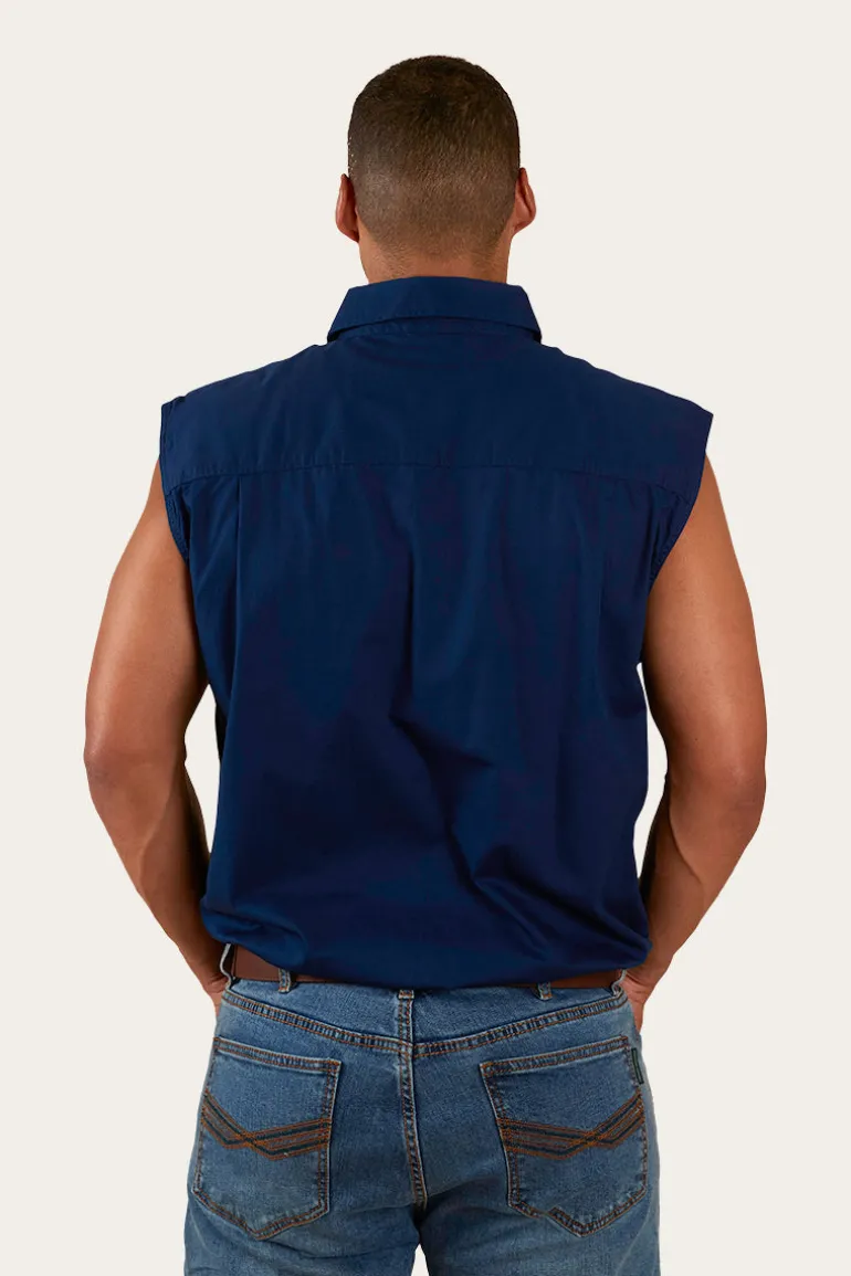 Rob Roy Mens Sleeveless Full Button Work Shirt - Navy