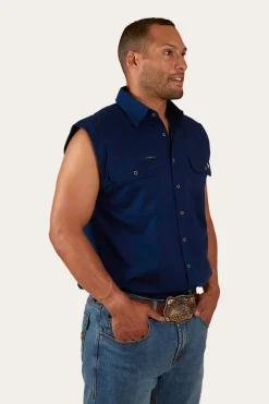 Rob Roy Mens Sleeveless Full Button Work Shirt - Navy