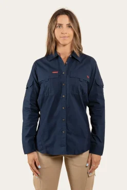 Rosebery Womens Ripstop Full Button Work Shirt - Dark Navy