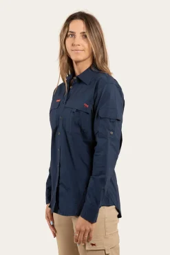 Rosebery Womens Ripstop Full Button Work Shirt - Dark Navy