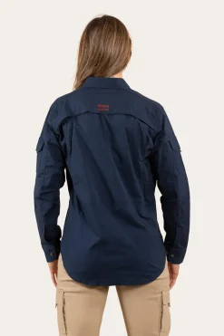 Rosebery Womens Ripstop Full Button Work Shirt - Dark Navy
