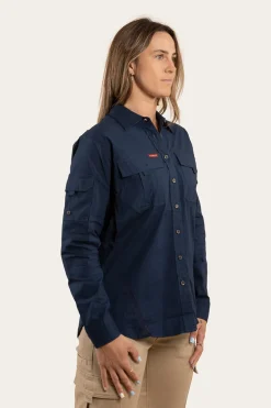 Rosebery Womens Ripstop Full Button Work Shirt - Dark Navy