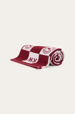 RW Check Cotton Jacquard Towel - Burgundy