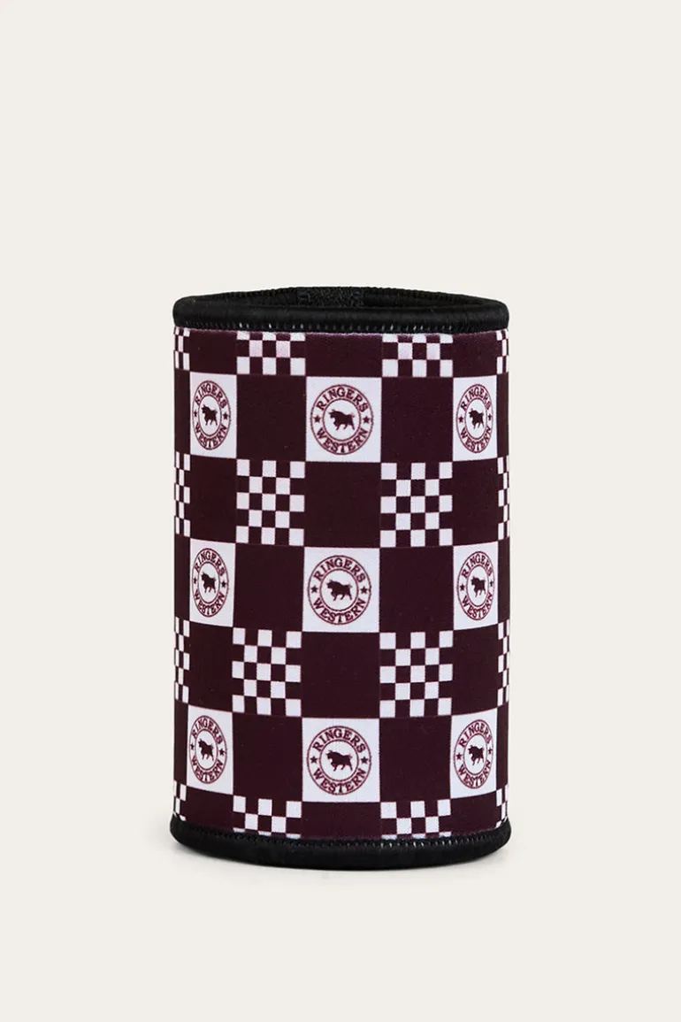 RW Check Stubby Cooler - Burgundy