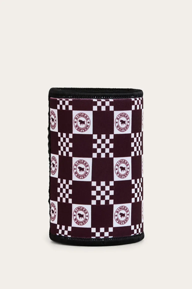 RW Check Stubby Cooler - Burgundy