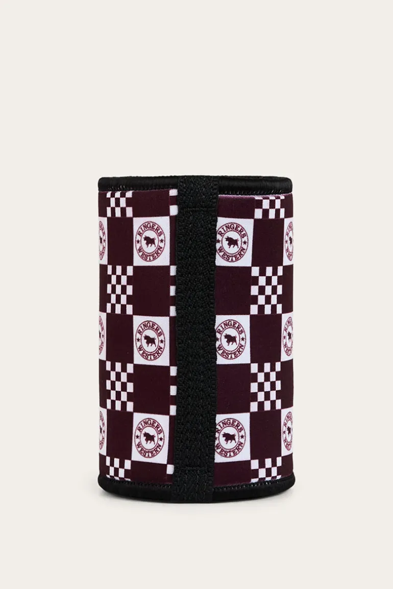 RW Check Stubby Cooler - Burgundy