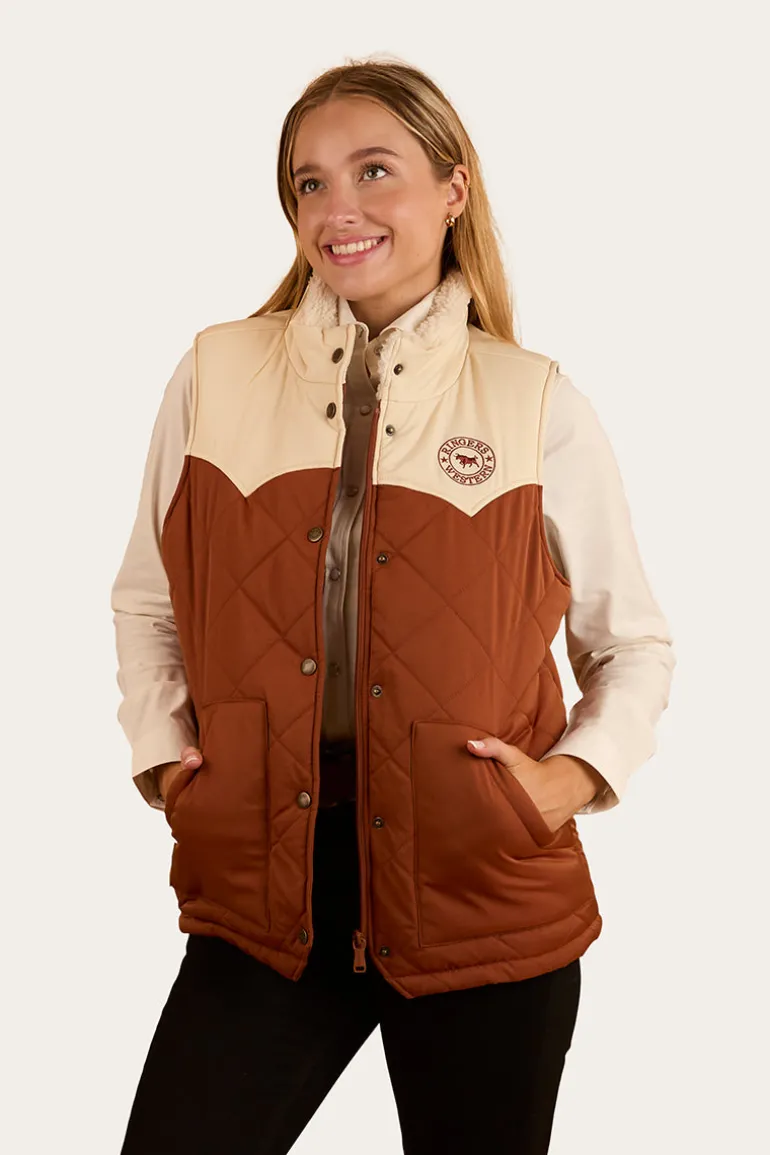 Selwyn Womens Puffer Vest - Tobacco / Off White