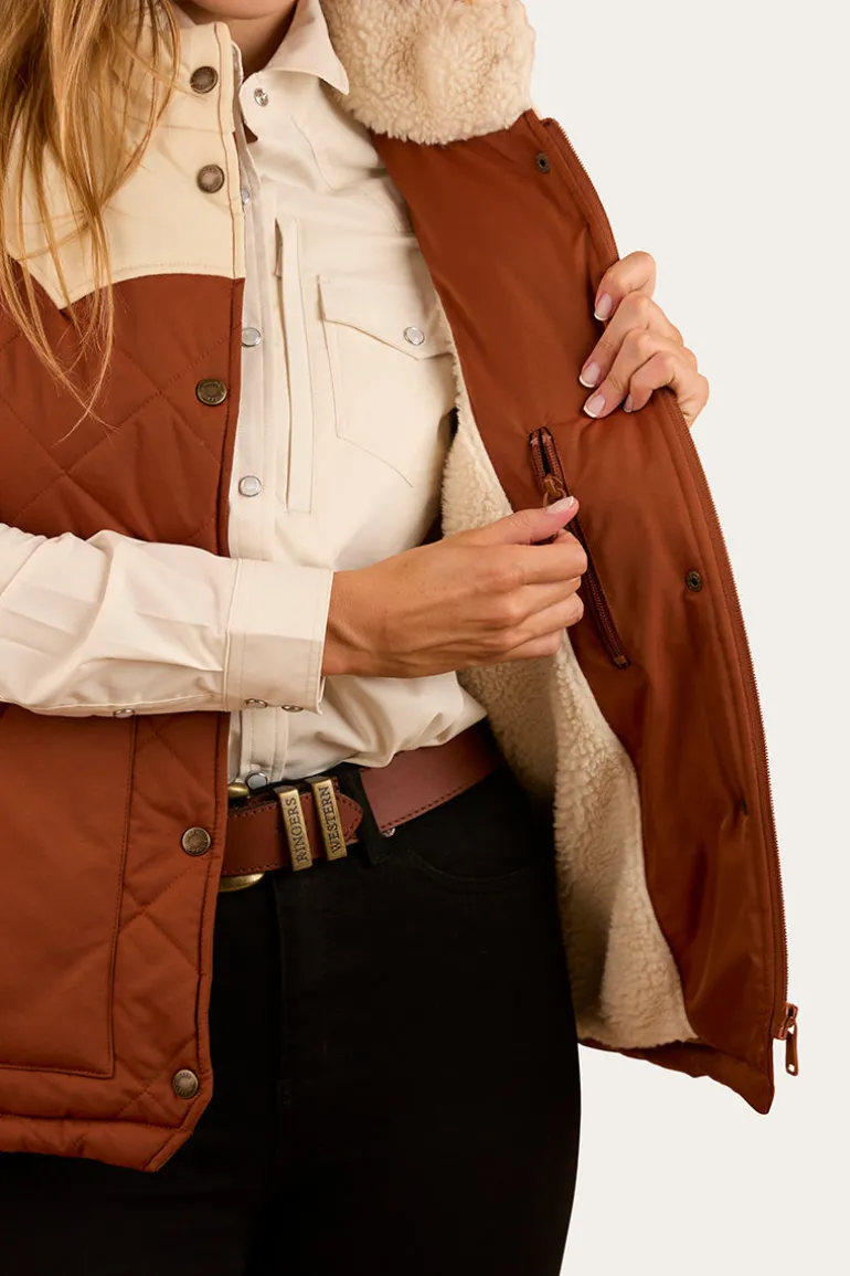 Selwyn Womens Puffer Vest - Tobacco / Off White