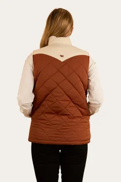 Selwyn Womens Puffer Vest - Tobacco / Off White