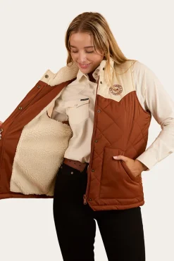 Selwyn Womens Puffer Vest - Tobacco / Off White